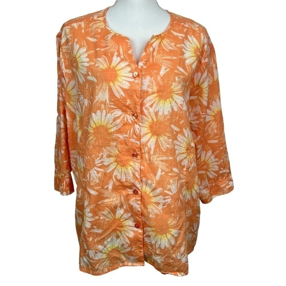 CJ BANKS Women’s Button Blouse Sz 3X Multi Color Floral Print 3/4 Sleeves - Picture 1 of 10